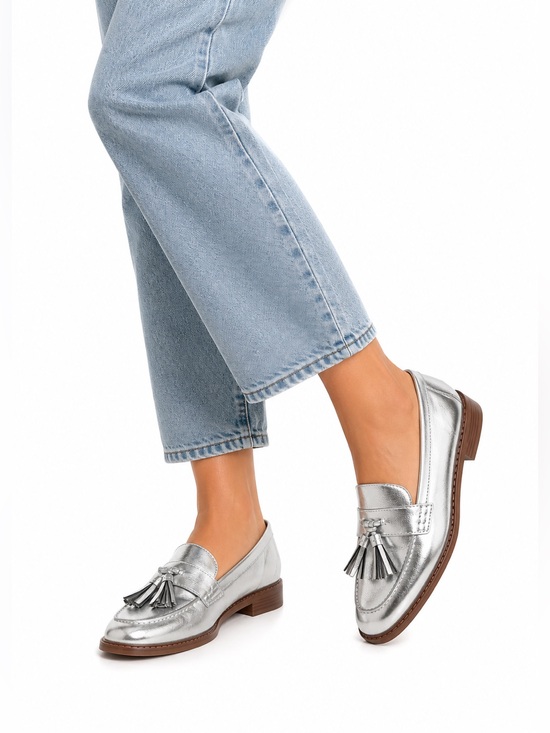 Franco Sarto Shoes - Franco Sarto Silver Metallic Tassel Loafers Flats 7.5